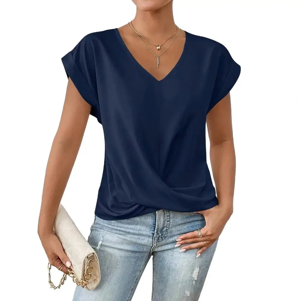 V-hals Blouse met Geplooid Design