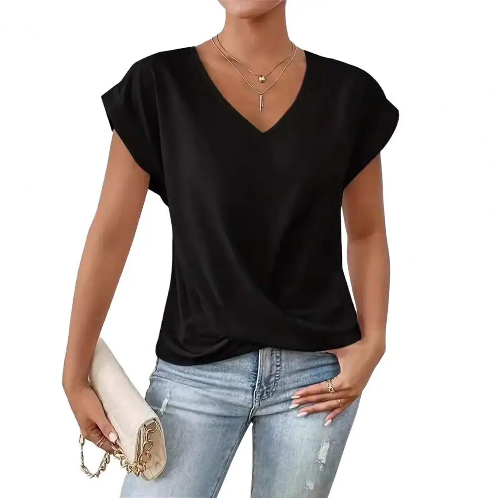 V-hals Blouse met Geplooid Design