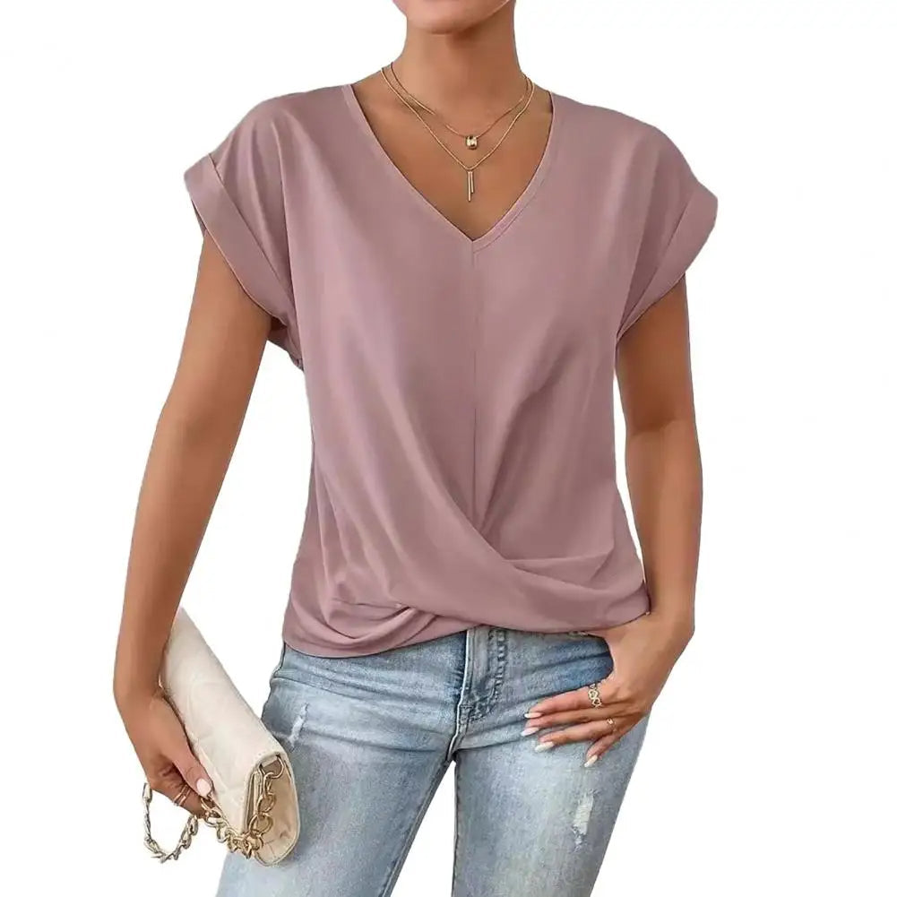 V-hals Blouse met Geplooid Design