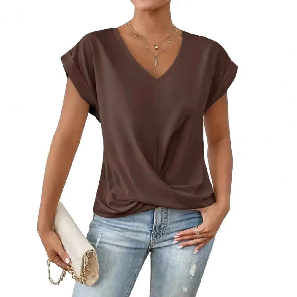 V-hals Blouse met Geplooid Design