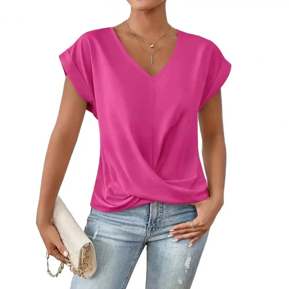 V-hals Blouse met Geplooid Design