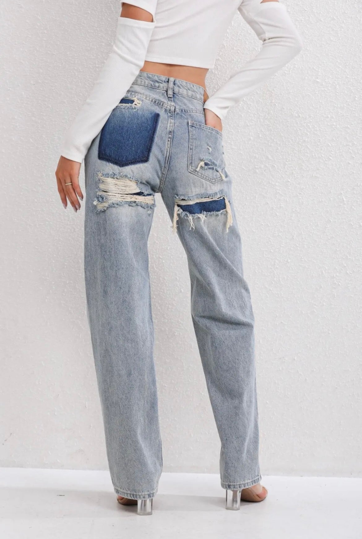 Vintage Dames Spijkerbroek met Ripped Details