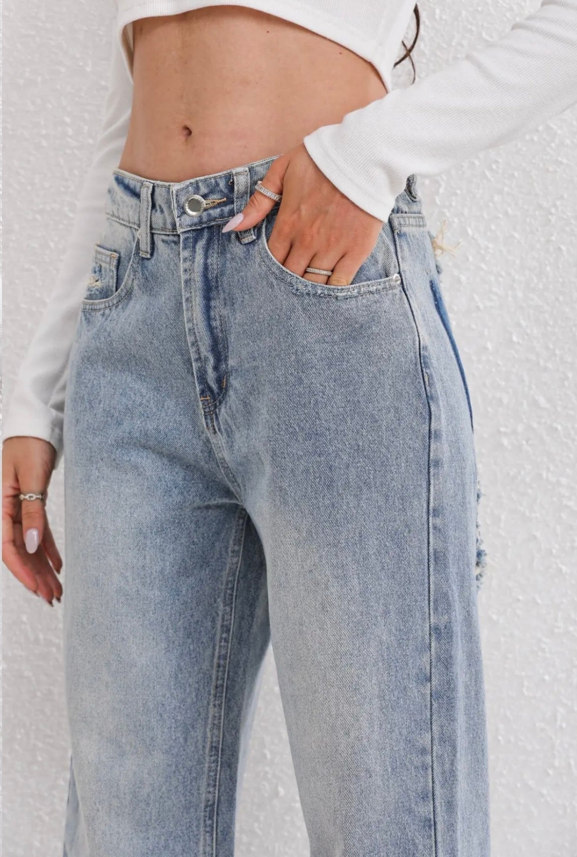 Vintage Dames Spijkerbroek met Ripped Details