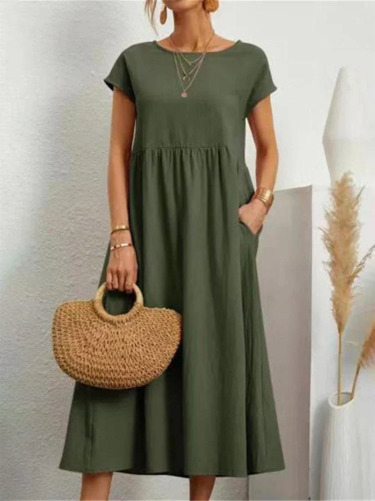 Vintage Katoenen Zomerjurk met O-hals