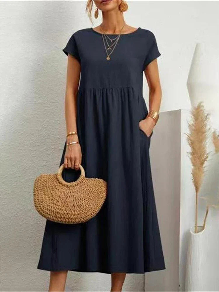 Vintage Katoenen Zomerjurk met O-hals