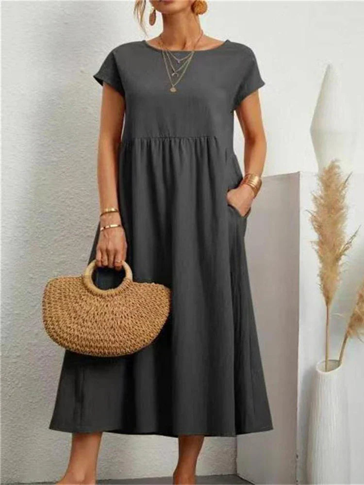Vintage Katoenen Zomerjurk met O-hals