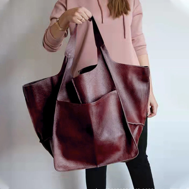 Vintage Oversized Leren Schoudertas Dames