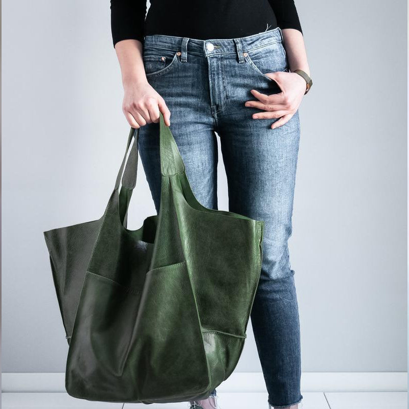 Vintage Oversized Leren Schoudertas Dames