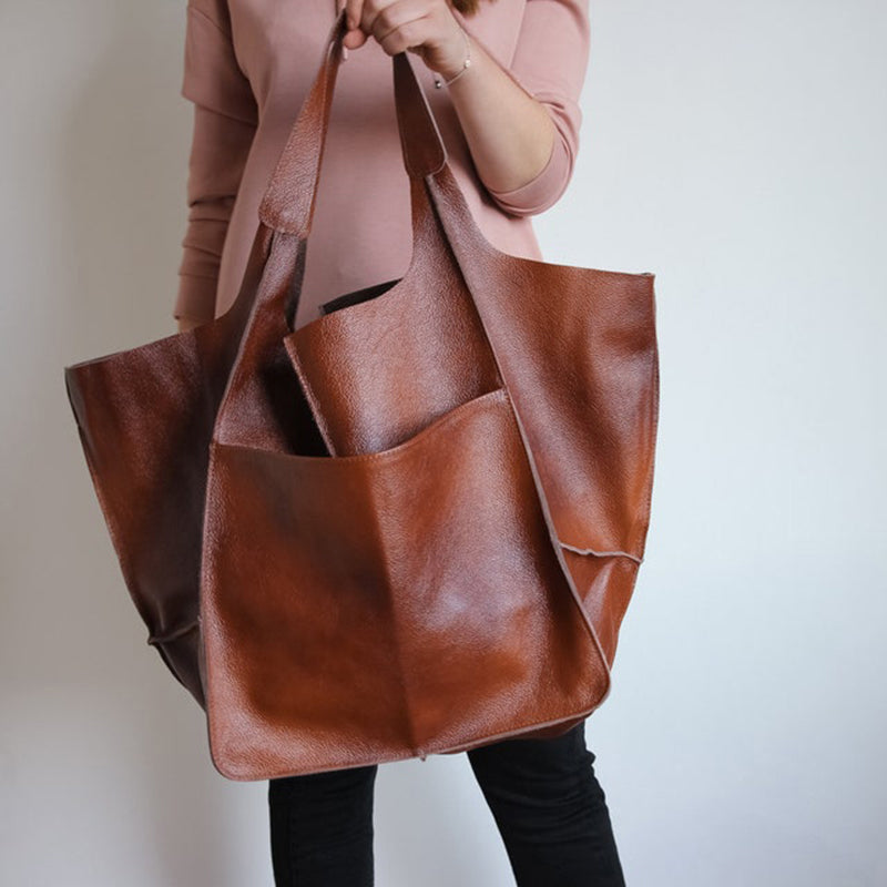 Vintage Oversized Leren Schoudertas Dames