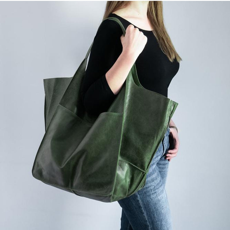 Vintage Oversized Leren Schoudertas Dames