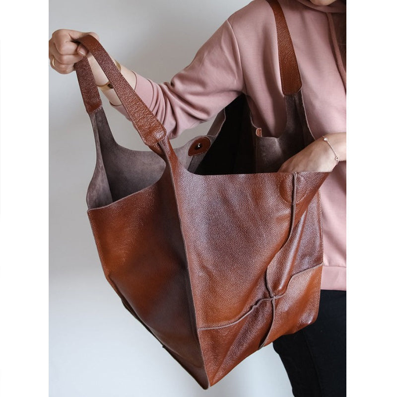 Vintage Oversized Leren Schoudertas Dames