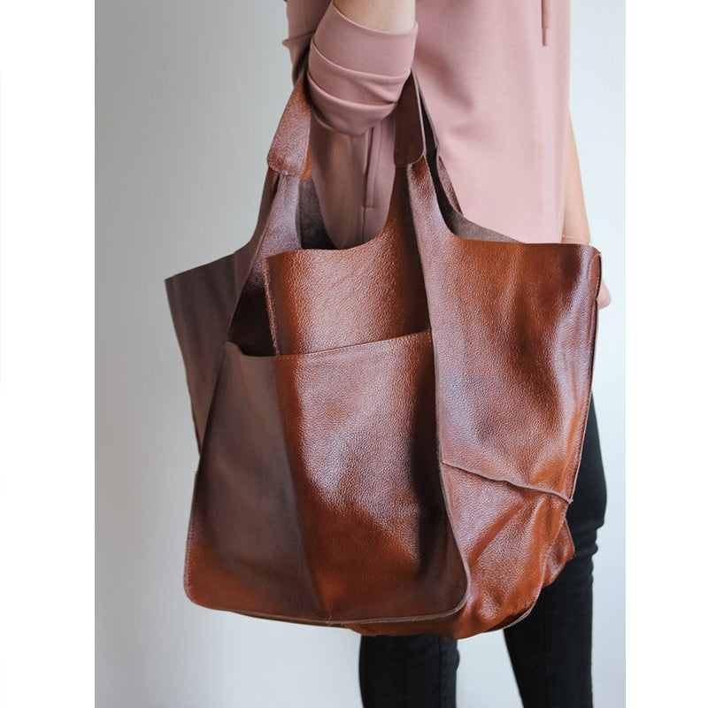 Vintage Oversized Leren Schoudertas Dames