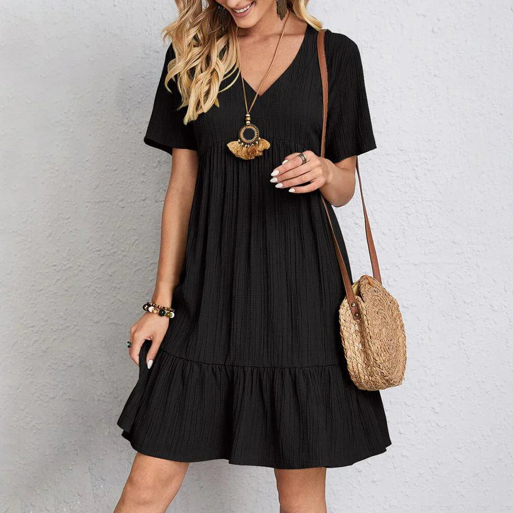 Vintage V-hals Ruffle Jurk Aneska