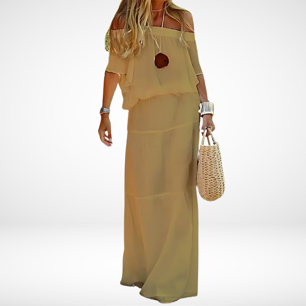 Witte Off-Shoulder Maxi Strandjurk Chiffon