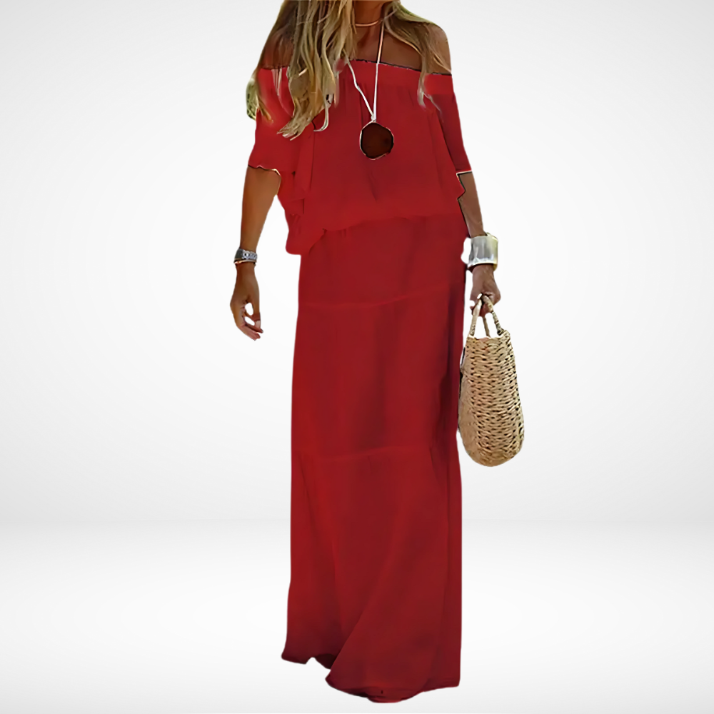 Witte Off-Shoulder Maxi Strandjurk Chiffon