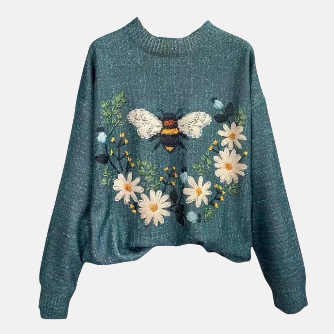 3D Bloemen Gebreide Trui Vintage Elegantie