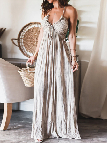 Beige Maxi Jurk met Zeeprint