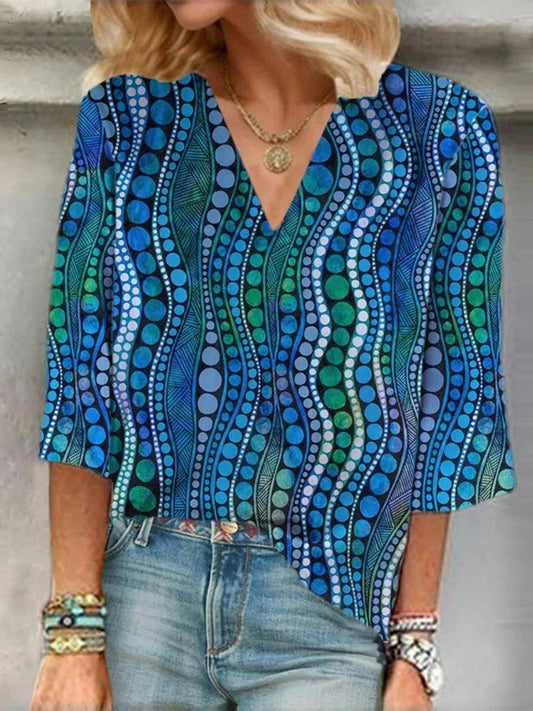 Blouse met Abstracte Polkadot en V-Hals