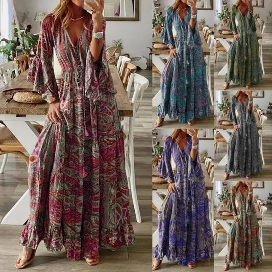 Bohemian Bloemenprint Maxi Jurk - Elegant