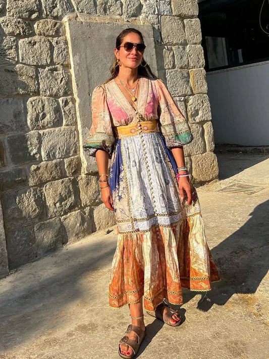 Bohemian Maxi Jurk met Pofmouwen