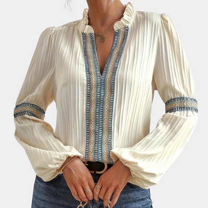 Boho Crème Blouse met V-Hals
