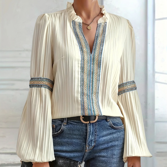 Boho Crème Blouse met V-Hals