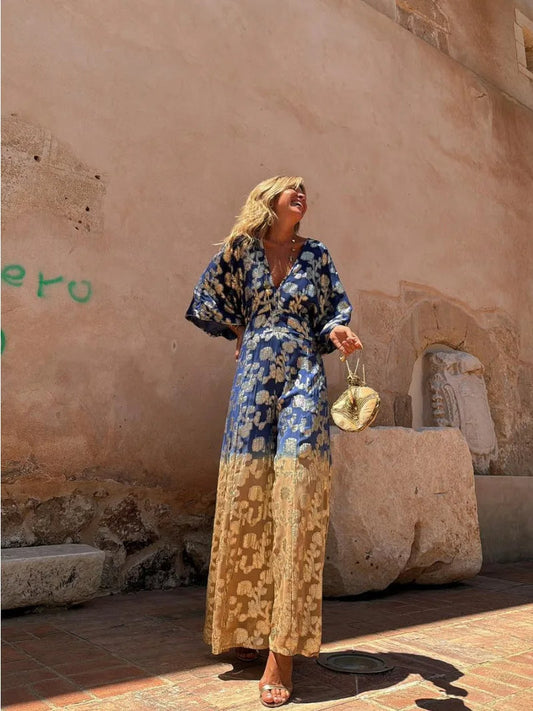 Boho Jumpsuit V-hals Open Rug Design