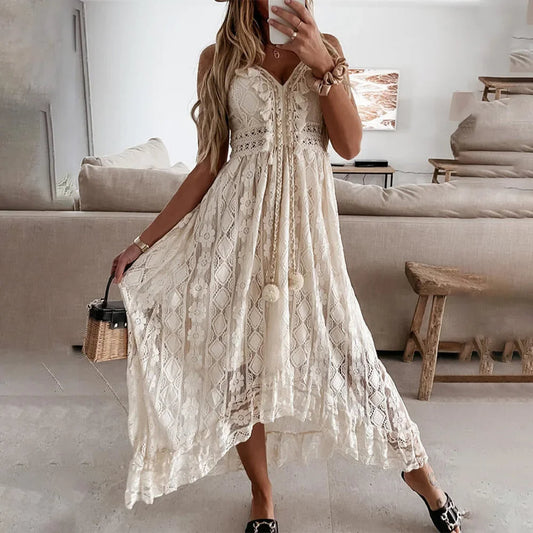 Boho Kanten Zomerjurk met Kwastjes