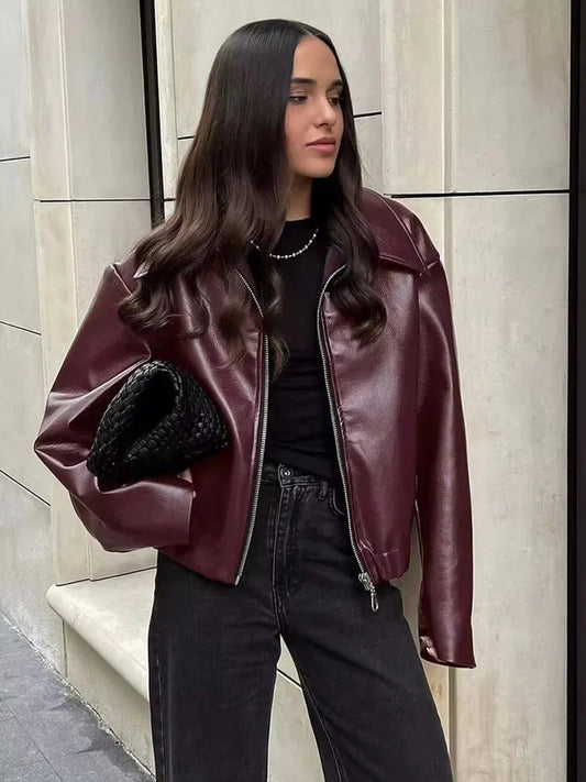Bordeaux Leren Damesjas met Zilveren Details