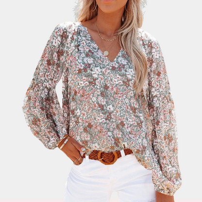 Chiffon Bloemenprint Blouse met V-hals