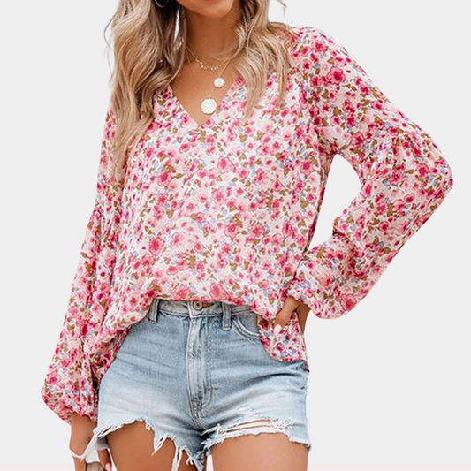 Chiffon Bloemenprint Blouse met V-hals