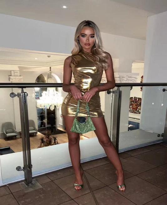 Cinzia Metallic One-Shoulder Feestjurk Mini