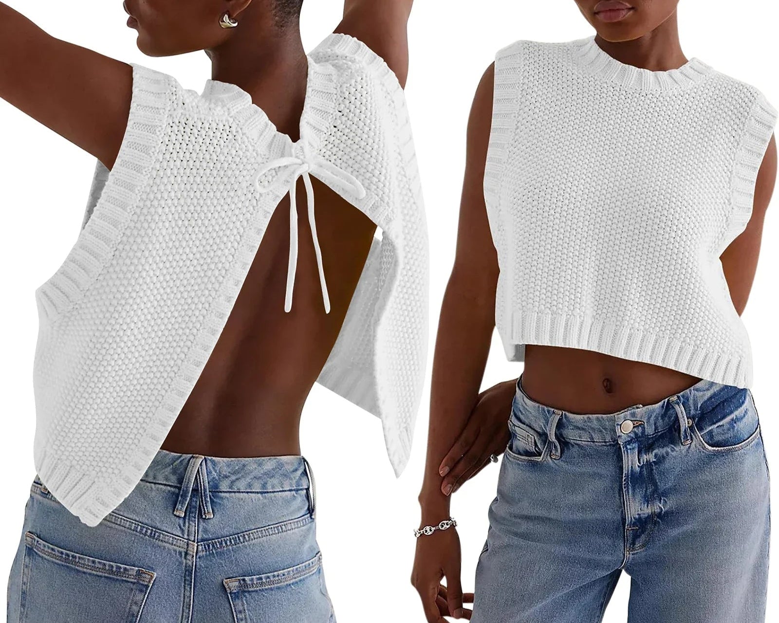 Combhasaki Y2K Gebreid Vest met Strikdetail