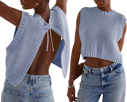 Combhasaki Y2K Gebreid Vest met Strikdetail