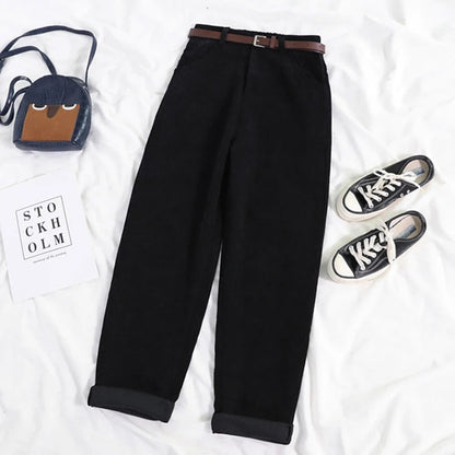 Dames Corduroy Broek Hoge Taille Relaxed Fit