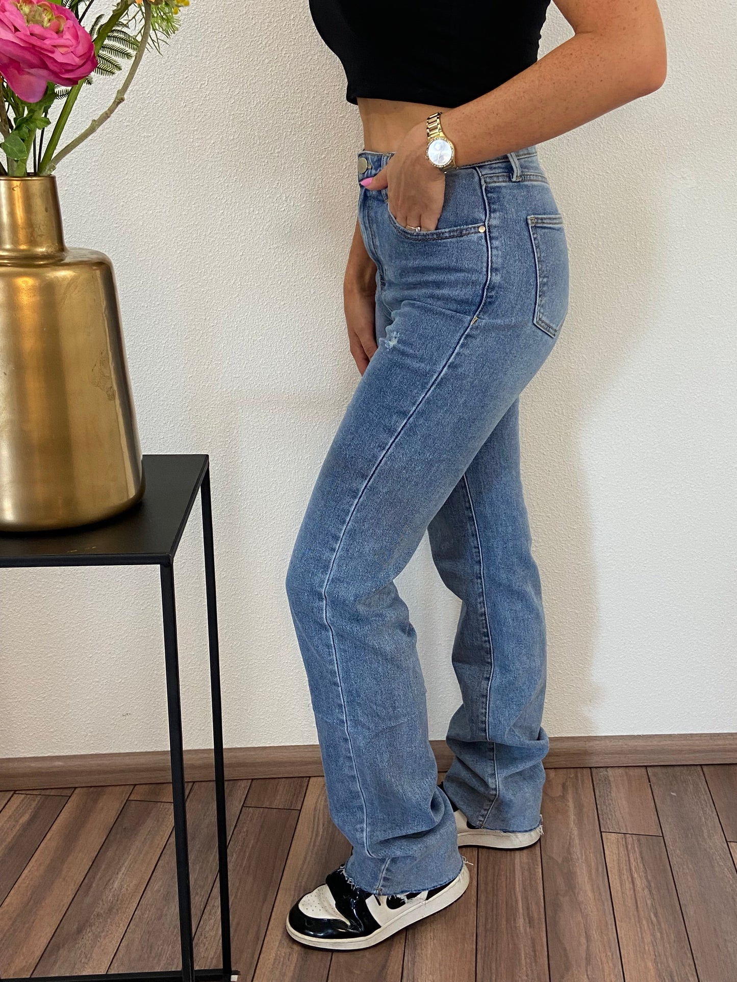 Dames Denim Broek Rechte Snit Dari