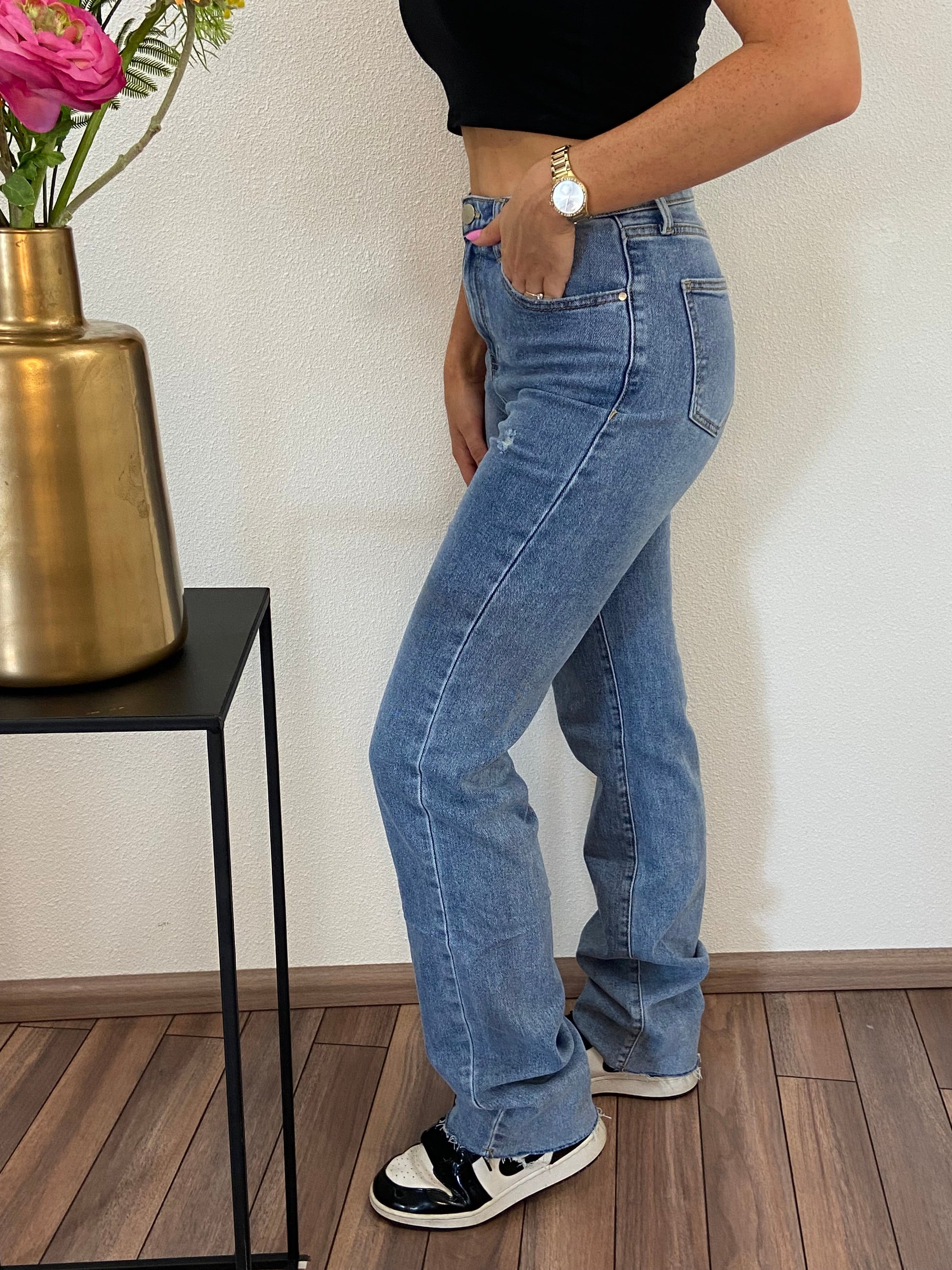 Dames Denim Broek Rechte Snit Dari
