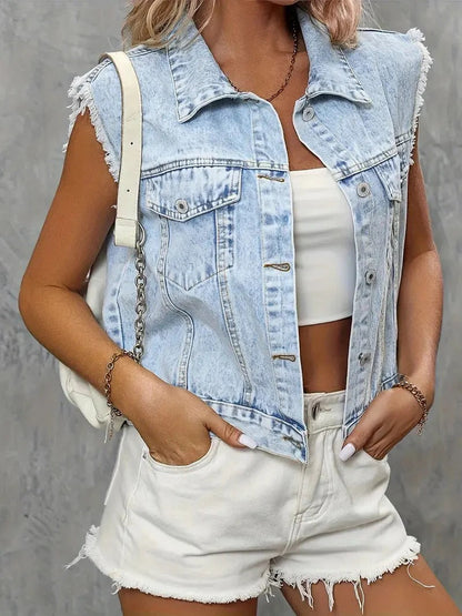 Dames Denim Vest Mouwloos met Zakken