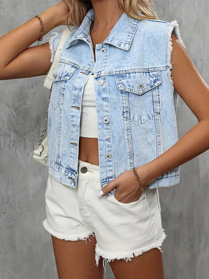 Dames Denim Vest Mouwloos met Zakken