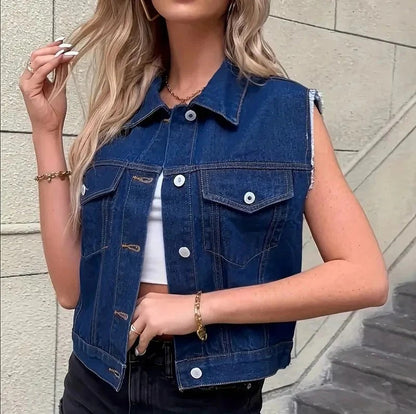 Dames Denim Vest Mouwloos met Zakken
