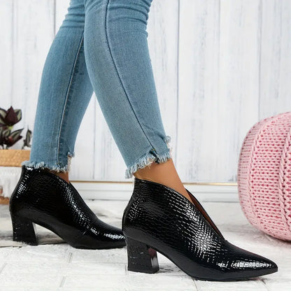 Dames Enkellaarsjes Slangenprint Blokhak Trendy