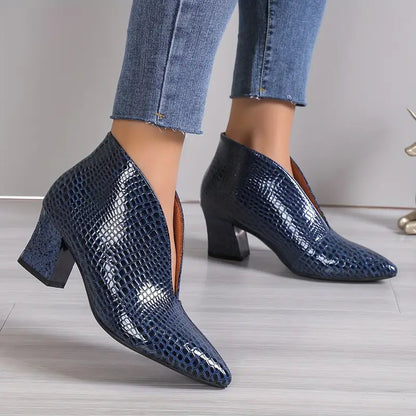 Dames Enkellaarsjes Slangenprint Blokhak Trendy