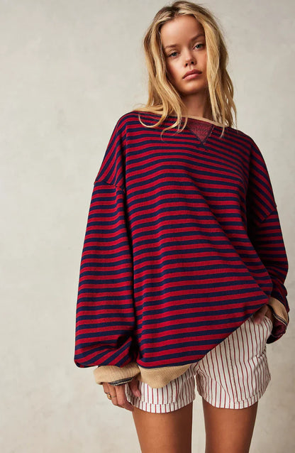 Dames Gestreepte Comfortabele Sweatshirt Trui