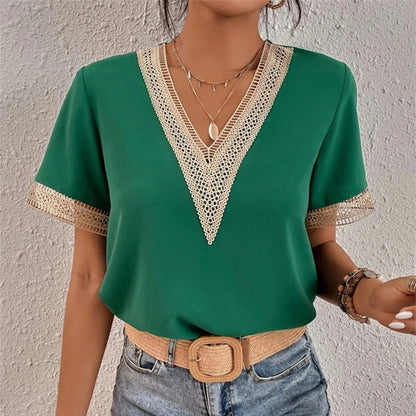 Damesblouse V-hals met Kant - Stijlvol Comfort