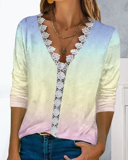 Damesblouse met V-hals en Kanten Details