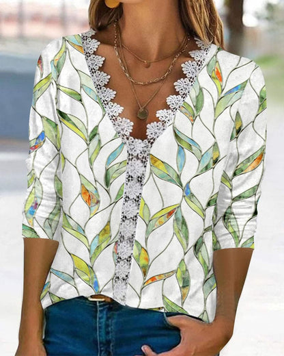 Damesblouse met V-hals en Kanten Details