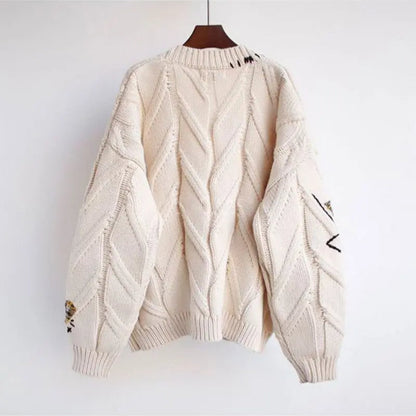 Damesvest met Patchwork Borduursel en V-hals