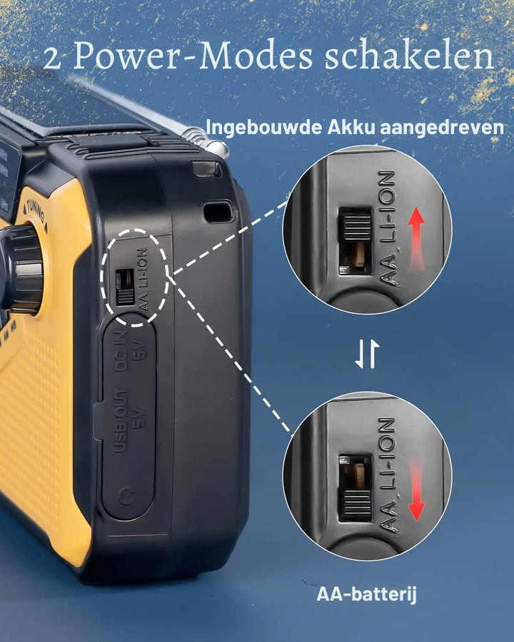 Draagbare Solar Dynamo Noodradio met Powerbank