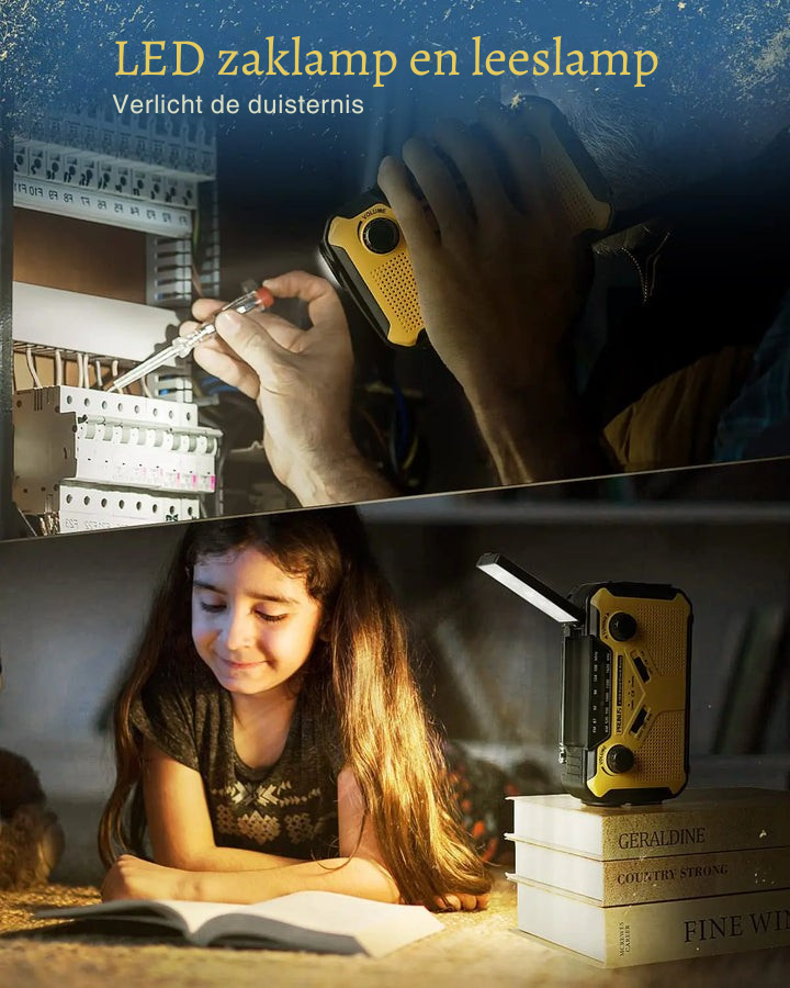 Draagbare Solar Dynamo Noodradio met Powerbank