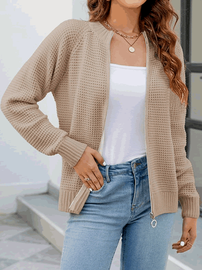 Effen Damesvest met Lange Mouwen en Rits